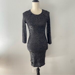 Alice + Olivia Black Sequin Bodycon Stretchy Mini Cocktail Dress